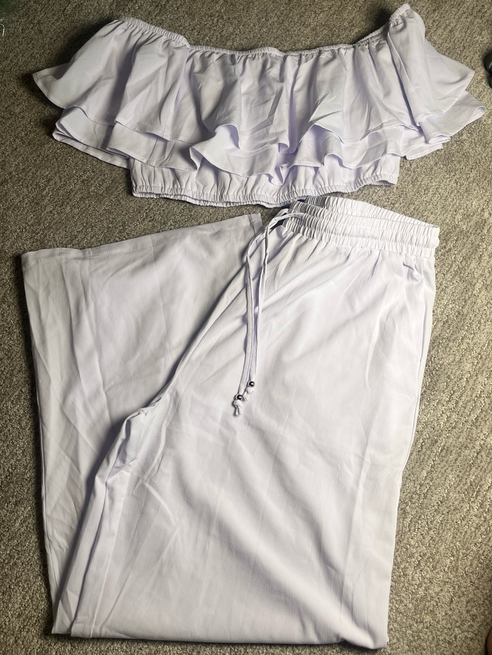2 Piece Outfit Ruffle Trim Crop Top Wide Leg Pants Set XL. 2961/bb13-2:v